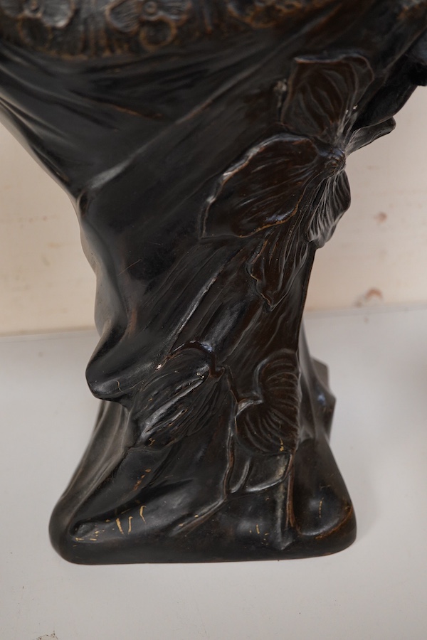 After Moreau, 20th century bronzed patinated bust of a girl, 70cm high